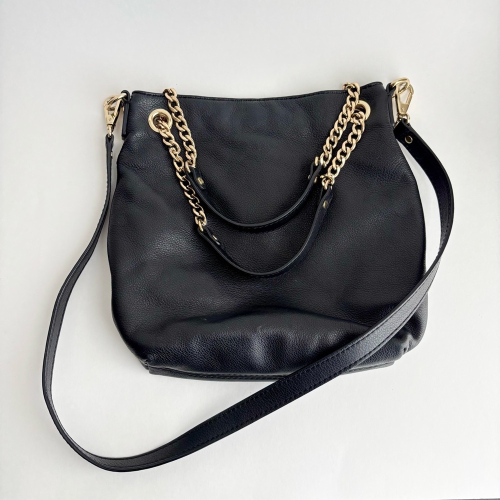 Michael Kors | Black Soft Leather Gold Chain Convertible Crossbody Bucket Bag